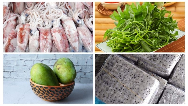 Cách làm món mực hấp cuốn rau muống – Món ngon lạ miệng dễ làm Nguyên liệu cần chuẩn bị cho món mực hấp cuốn rau muống