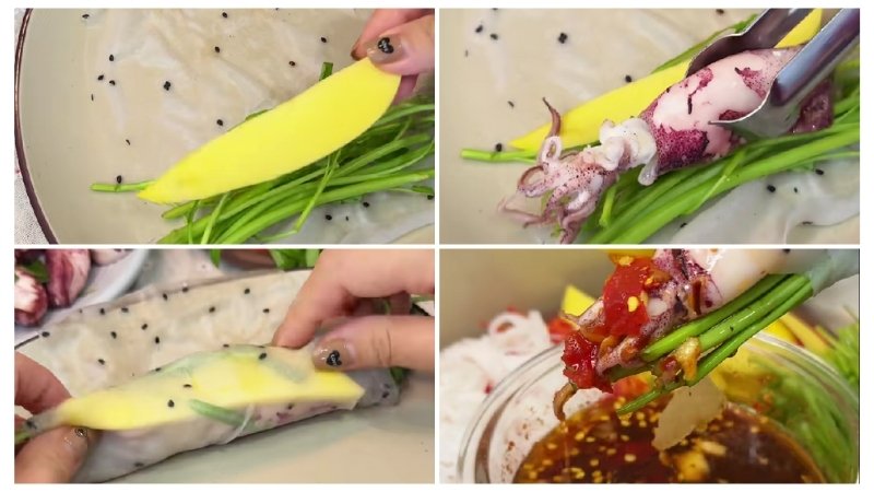 Cách làm món mực hấp cuốn rau muống – Món ngon lạ miệng dễ làm Dùng bánh tráng cuốn và thưởng thức món mực hấp cuốn